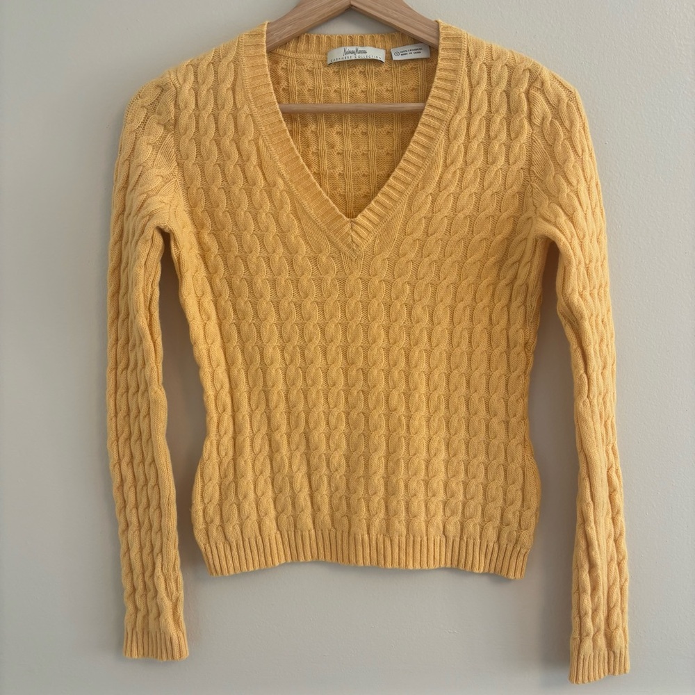 Neiman Marcus orange cashmere cable knit Sweater